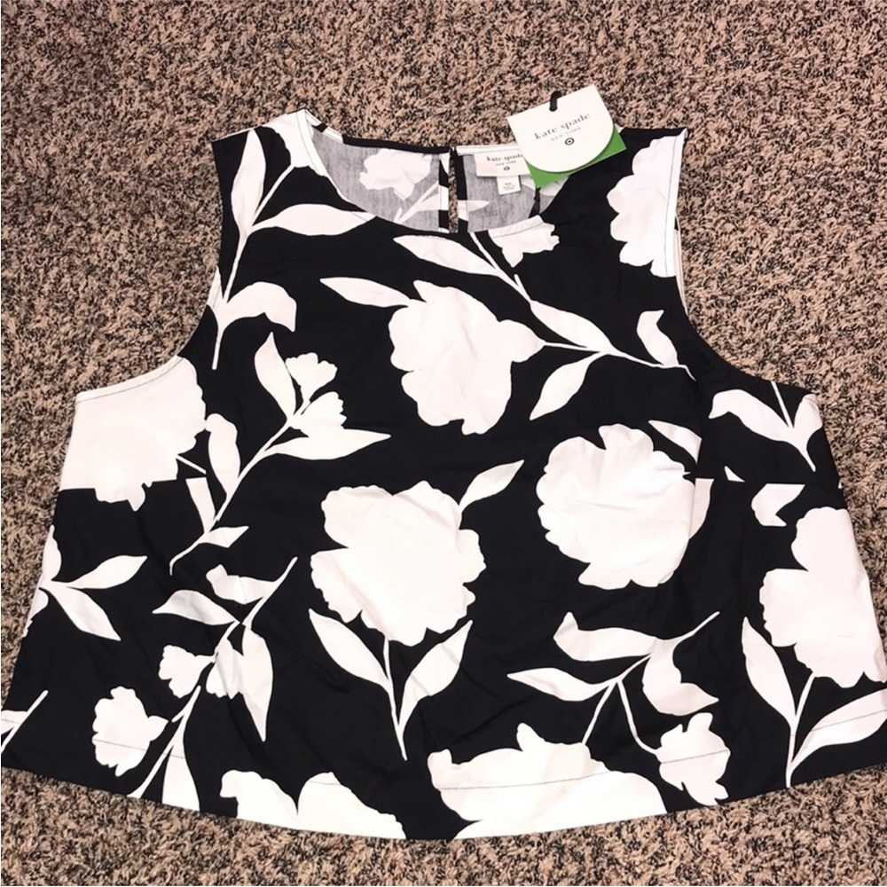 Kate Spade X Target Floral Black and White Pleated Cotton Tank  | NWT - Picture 3 of 8